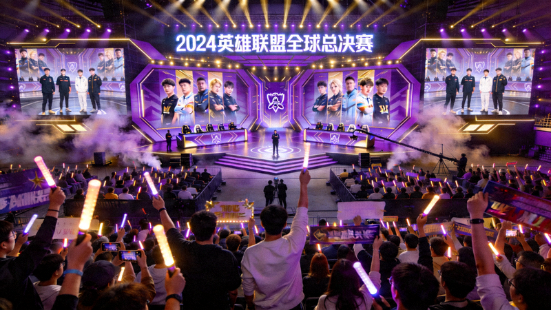 英雄联盟全球总决赛现场盛况 - 巨大的舞台与热情的观众